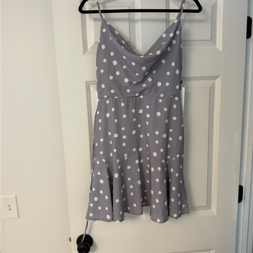 Polka Dot Cowl Neck Slip Dress - Lavender with White Dots
